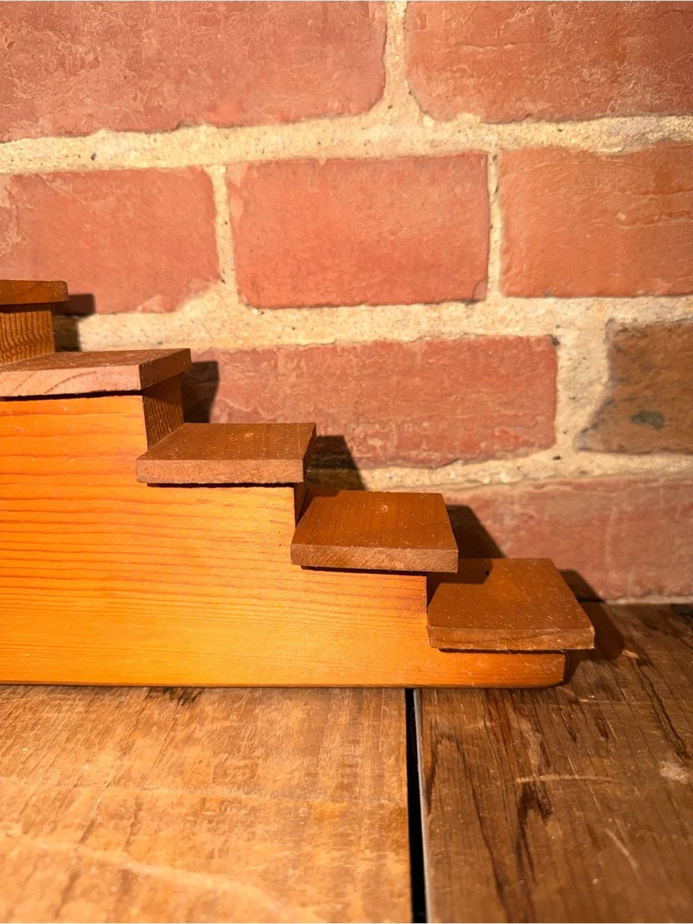 Wooden Step-Style Display with Heart Cutout - Warm Pine Knickknacks Trinkets